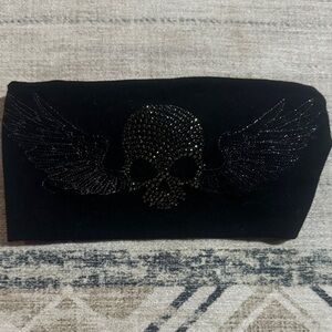 Black Skull and Wings Clutch